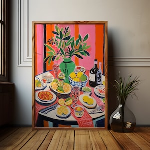 Stampa artistica di un buffet da cucina, dipinto astratto da cucina, arte murale di Henri Matisse, arte da tavolo da cucina, regali per buongustai, poster floreale