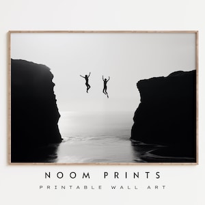 Fine Art Photography Adventure Print,Black and White Ocean Poster Minimalist Wall Art Beach Lifestyle Cliff Jump Home Decor Cliff Diving AI