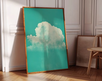 Blauer Himmel Wolke Art Print, Minimalistisches surreales Poster (Digitaler Download)