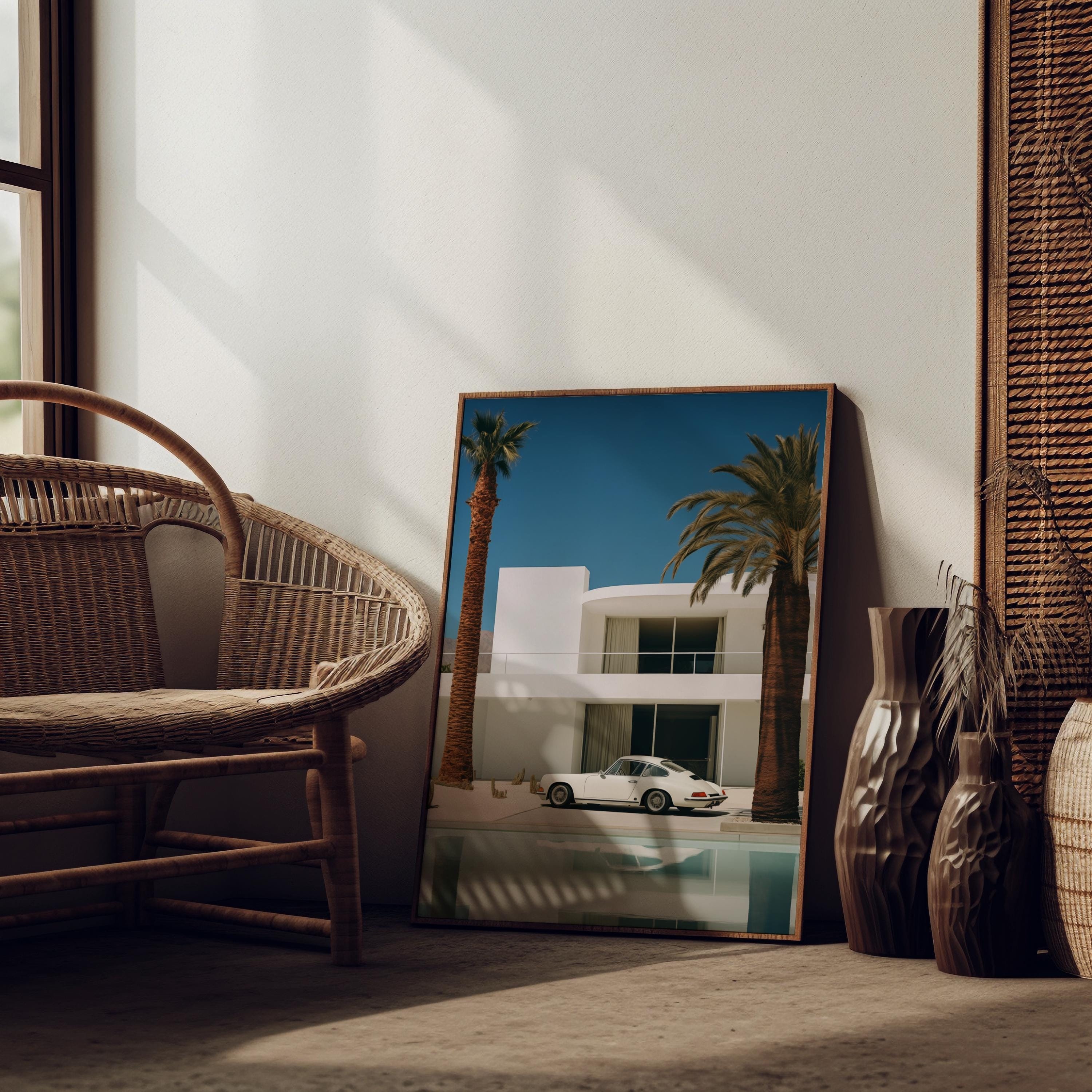 Vintage Porsche Print: Mid-century Modern House Pool (digital