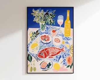 Fish Tapas Art Print: Modern Kitchen Food Poster (Digital Download)