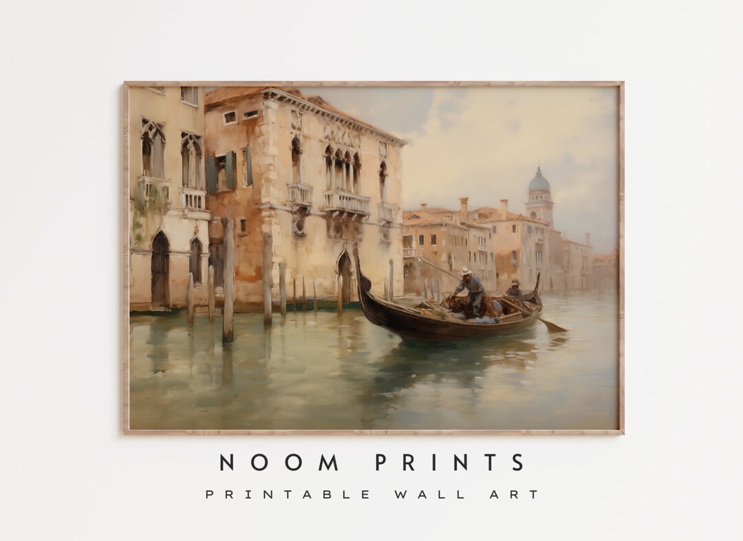 Printable Venice Canal Wall Art, Venice Oil Painting, Abstract Painting, Vintage Neutral Italy ...