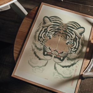 Fierce Striking Tiger Digital Painting, Big Cat Wall Art, Tiger Roar Art Print, Japanese Tiger Art, Indian Tiger Art, Vintage Animal Poster
