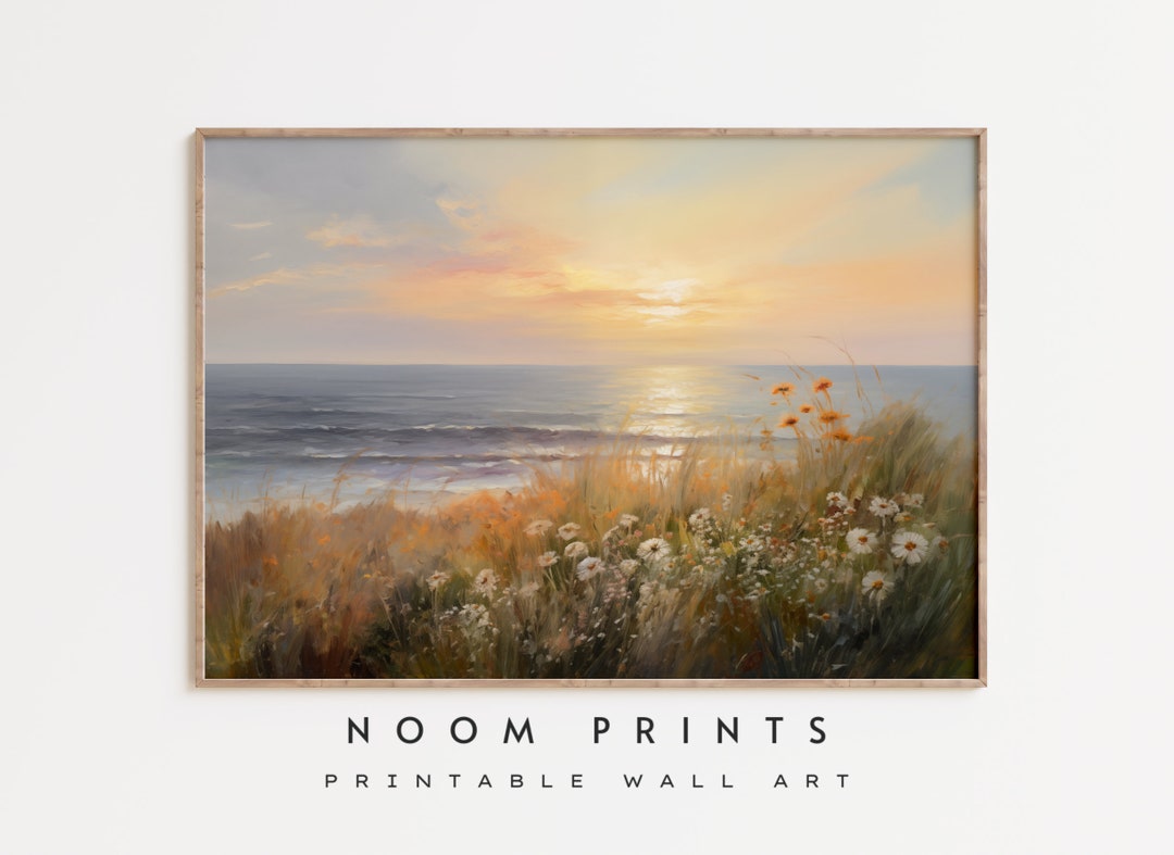 Wildflower Field Landscape Oil Painting, Farmhouse Wall Art (digital ...