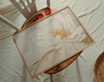 Textured White Flower Print, Neutral Floral Painting (Digital Download)