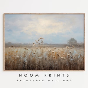 Wildflower Printable Wall Art, Field Landscape Oil Painting, Flower Wall Art, Farmhouse Decor, Country Cottage Art, Neutral Wall Art Prints