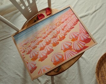 Retro Pink Beach Umbrella Print, Girly Wall Art (Digital Download)