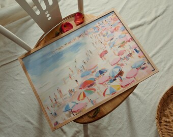 Vintage Beach Umbrella Print, Coastal Oil Painting Style (Digital Download)