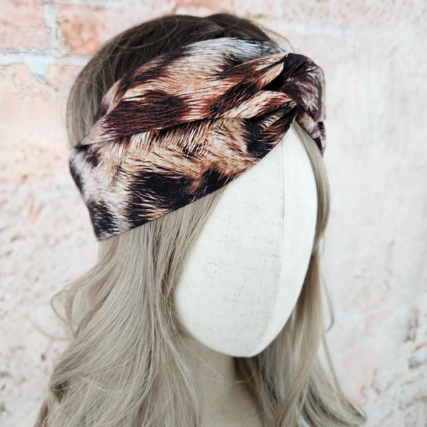 Haarband mit Draht, Stirnband mit Leomuster, Drahthaarband, Knotenhaarband, Boho, Haaraccessoire, Turban mit Muster, Head band, Haarschmuck