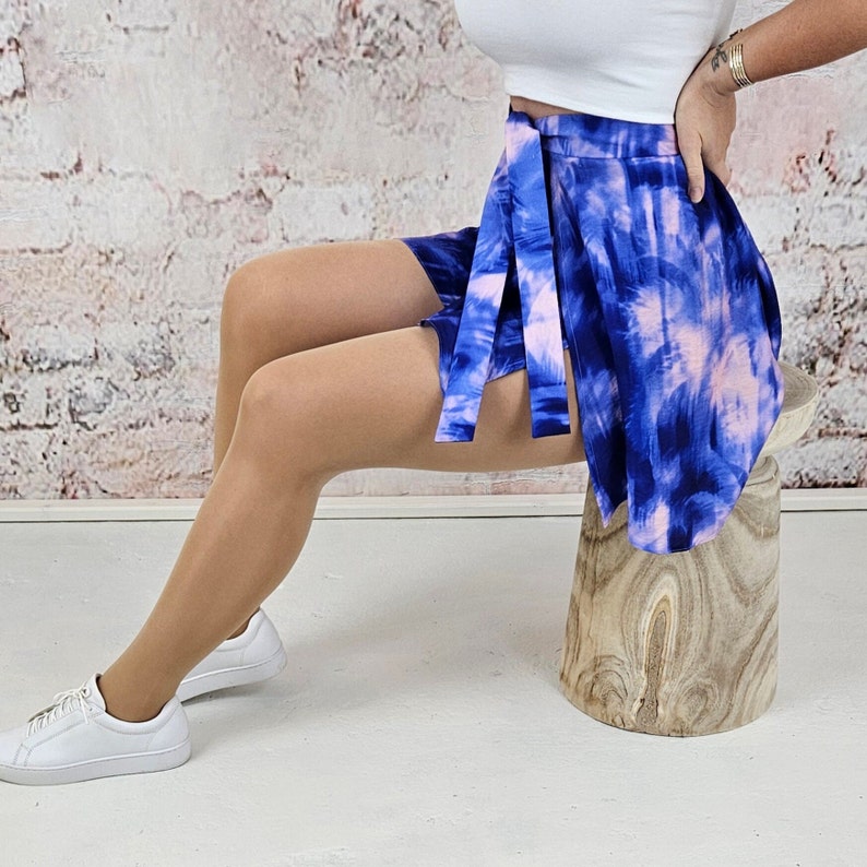 Flowy Wrap Skirt with Tie Dye Pattern, Wrap Skirt with Shorts, Festival Skirt, Batik, Tie Dye Pattern, Slit Skirt, Side Slit Skirt image 5