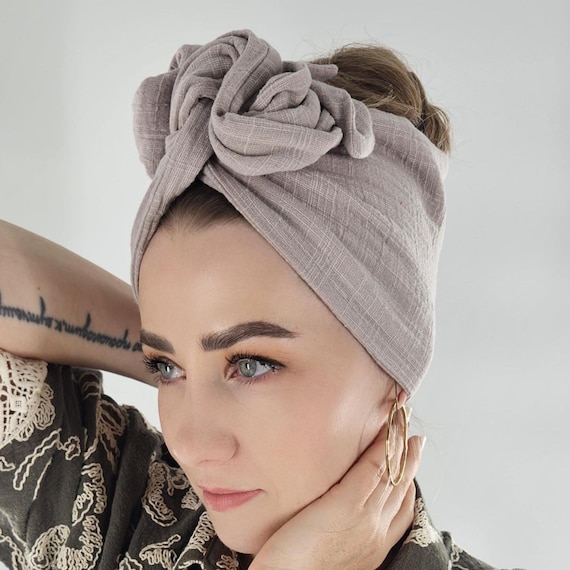 Handmade Taupe Turban Headband Buy Taupe Cotton Velvet Twistband, Polish Cotton Velvet  main image 4