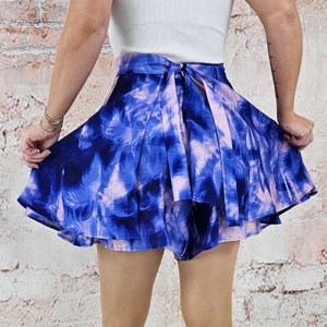 Flowy Wrap Skirt with Tie Dye Pattern, Wrap Skirt with Shorts, Festival Skirt, Batik, Tie Dye Pattern, Slit Skirt, Side Slit Skirt image 2