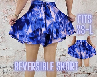 Flowy Wrap Skirt with Tie Dye Pattern, Wrap Skirt with Shorts, Festival Skirt, Batik, Tie Dye Pattern, Slit Skirt, Side Slit Skirt