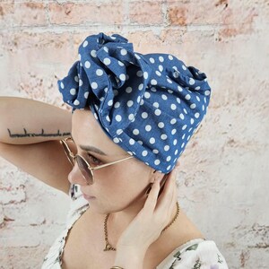 Flexibler Turban mit Draht mit Polka Dots im Sixies Style, modulares Stirnband,  Knotenhaarband, Kopfwickeltuch, Drahtturban, Turbantuch