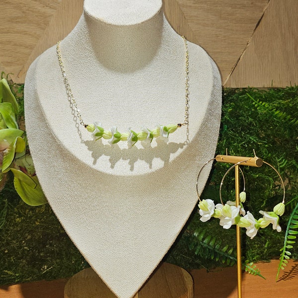 Gardenia and Pikake Lei Necklace and Earring Set