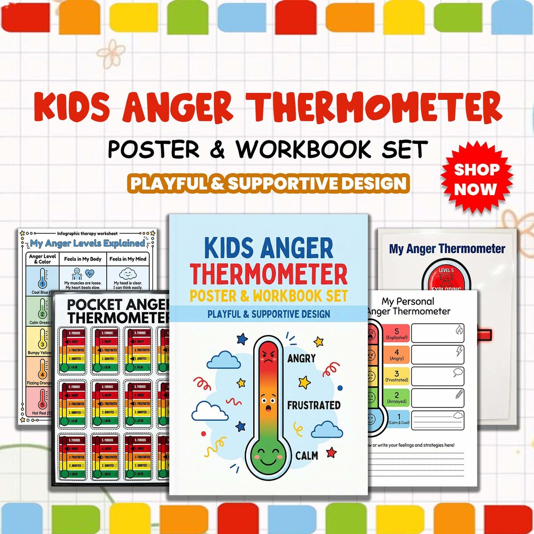 Kids Anger Thermometer Poster & Workbook Set | Colour Coded Calm Down ...