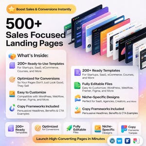 Ponad 500 szablonów landing page o wysokiej konwersji, edytowalny pakiet Webflow WordPress Figma