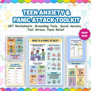 Teen Anxiety & Panic Attack Toolkit | CBT Worksheets, Grounding Tools, Social Anxiety, Test Stress, Panic Relief | Printable PDF Workbook
