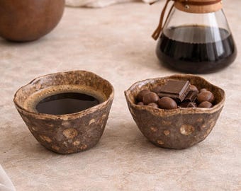 Handgefertigte Steinzeug Kaffee & Snack Schalen – Organische strukturierte Keramik – Minimal natürliches Geschirr – Wabi Sabi Dekor