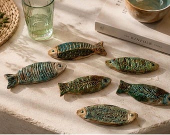 Handgefertigte Keramik Fisch Wand Kunst - Mediterran Küsten Dekor Set