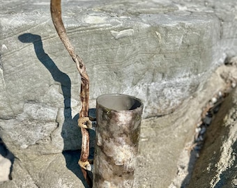Handgemachte Keramik Vase mit Treibholz | Organisches Steingut Wabi Sabi Dekor