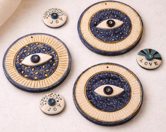Keramik-Evil Eye Wand-Dekor - Boho Schutz-Kunst - Housewarming Geschenk