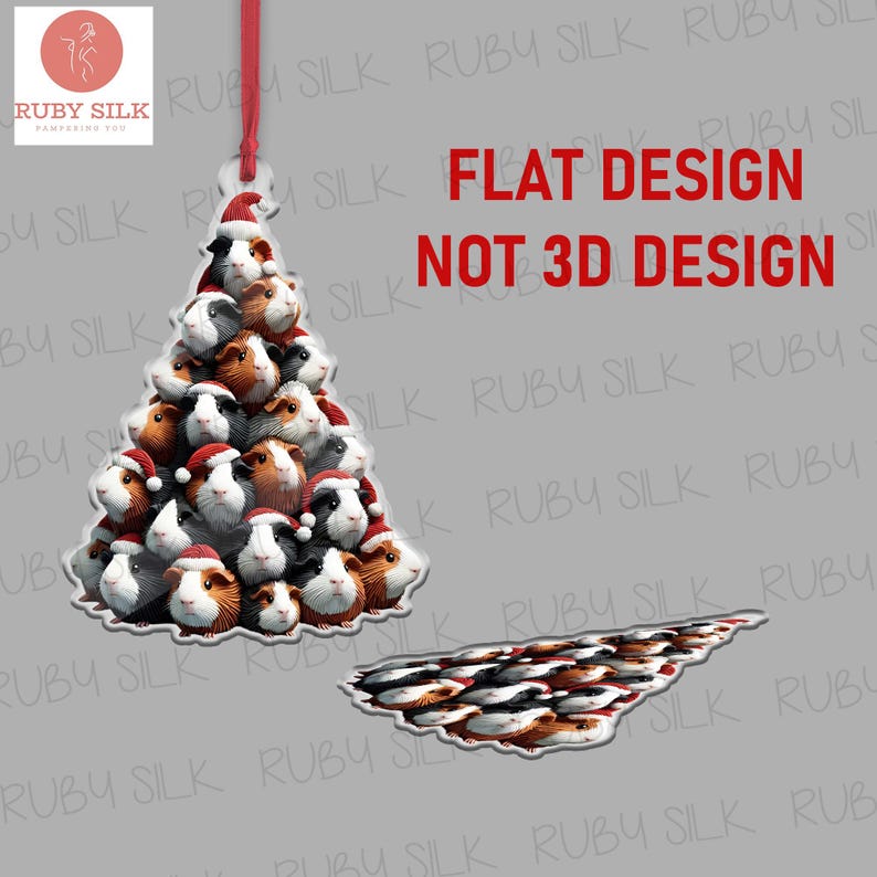 Christmas Tree Guinea Pig 2D FLAT Ornament, Guinea Pig Decor, Guinea