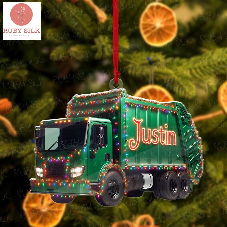 Personalized Garbage Truck 2D FLAT Christmas Ornament, Trash Truck