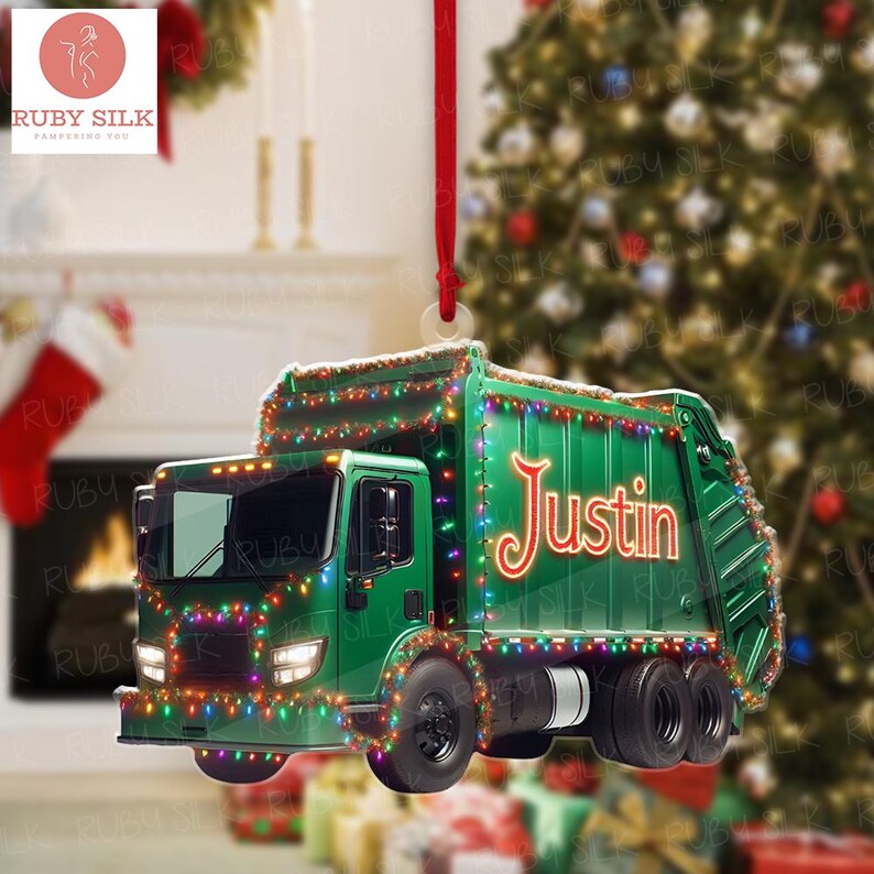 Personalized Garbage Truck 2D FLAT Christmas Ornament, Trash Truck
