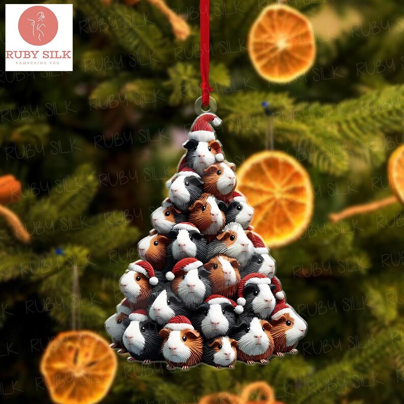 Christmas Tree Guinea Pig 2D FLAT Ornament, Guinea Pig Decor, Guinea