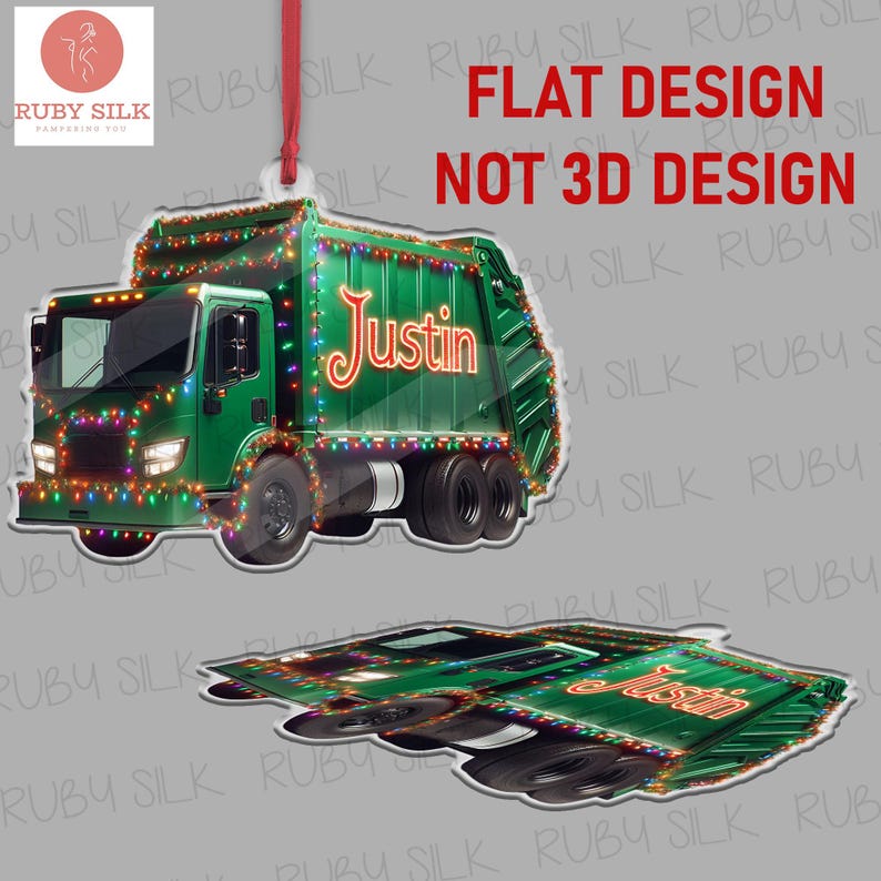 Personalized Garbage Truck 2D FLAT Christmas Ornament, Trash Truck