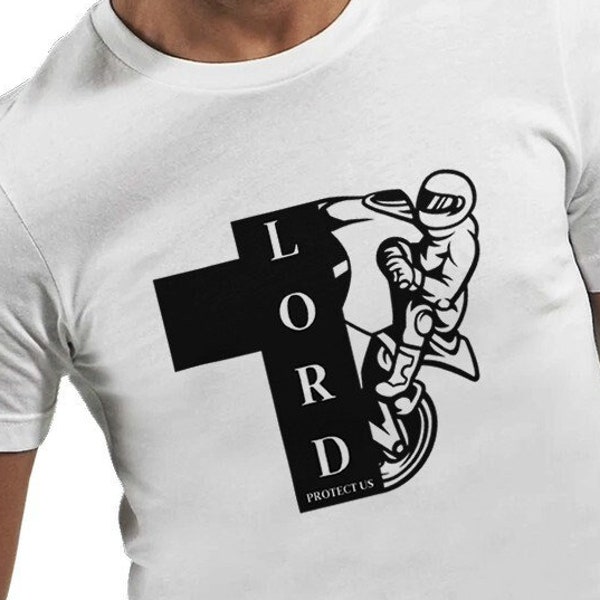 LORD PROTECT US Motorbike T-shirt, Christian Prayer Biker Shirt, Men Cross Motorcycle Tee