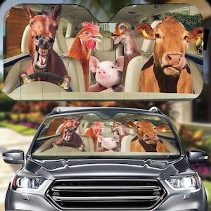 Farm Animals Car Auto Sunshade, Funny Animal Sun Shade For Car, Car Windshield For Family, Cow Horse Sun Visor Car, Animal Love Gift