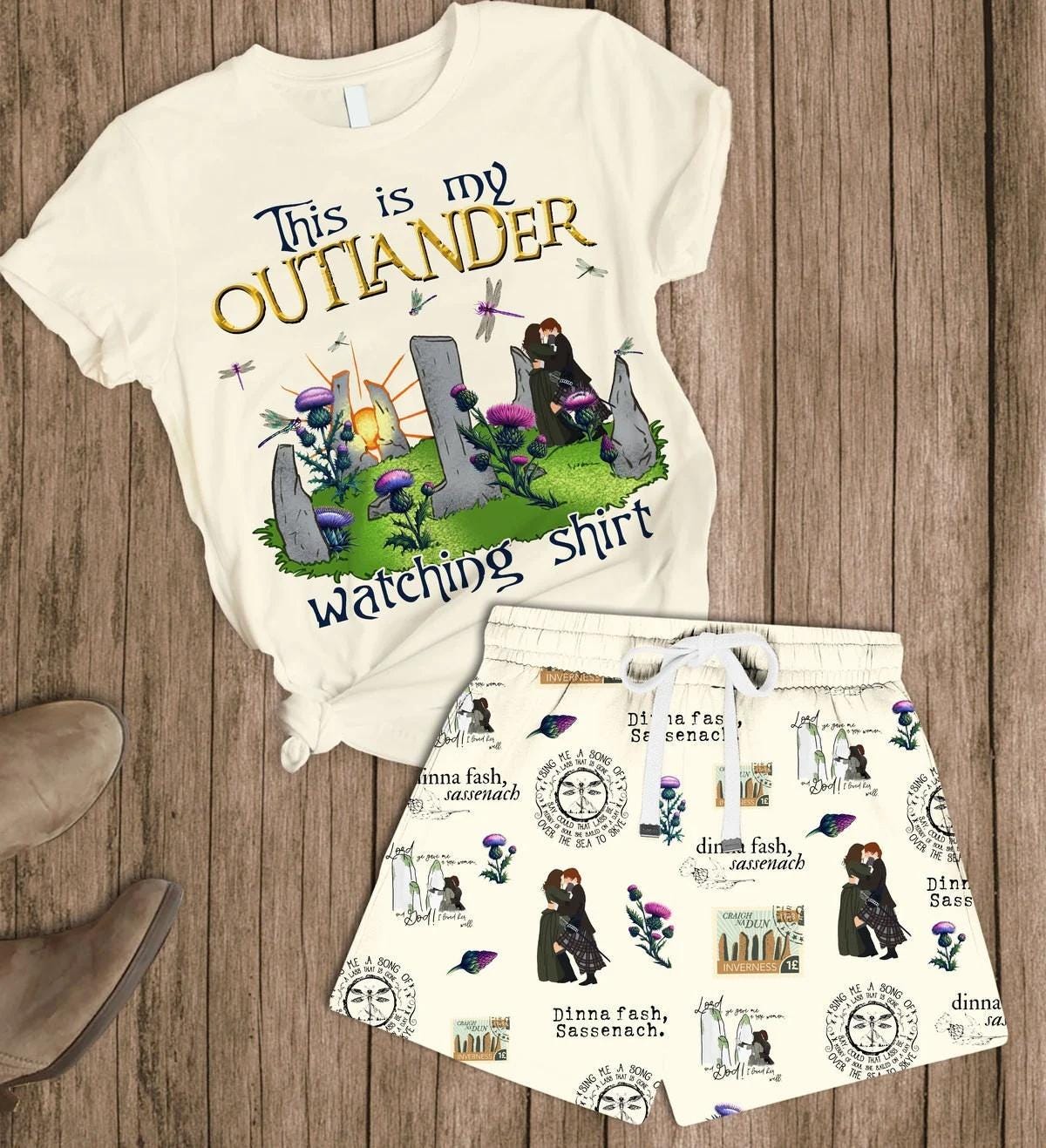 Outlander Short Pajamas Set, Outlander Lallybroch Shirt, Fraser's Ridge Tshirt, Summer Women Shorts, TV Series Tshirt And Pajamas Pants
