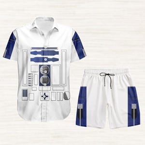 R2-D2 Cosplay Button Shirt, Star Wars Hawaiian Shirt, Galaxy&#39;s Edge Shorts Men, Clone Trooper Costume Shirt For Men, Halloween Gifts