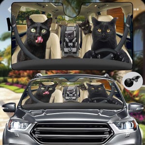 黒猫の自動車用サンシェード、面白い猫のサンシェード、フロントガラス用カーシェード、ニャーサンシェード、猫好きのサンバイザーカー、家族へのギフト