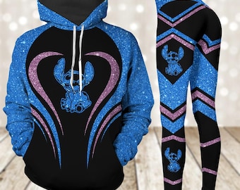 Sudadera con capucha y leggings de Stitch, sudadera de Disney Lilo & Stitch, sudaderas con capucha de Ohana Means Family, pantalones de yoga de dibujos animados, conjunto deportivo para mujer