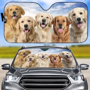 ゴールデンレトリバーの自動車用サンシェード、ゴールデンドッグの自動車用シェード、犬好きの車のフロントガラスカバー、犬ファミリーのサンシェード、ペット好きのための車の装飾