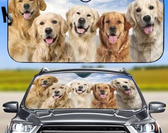 Golden Retriever Auto Car Sunshade, Golden Dog Car Shade, Dog Lover Car Windshield Cover, Dog Family Sunshade, Car Decor For Pet Love