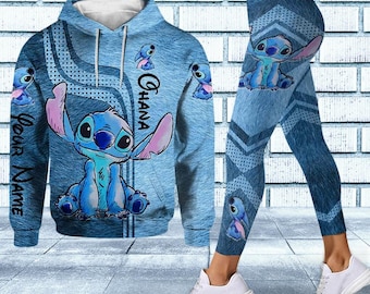 Personalisierte Stitch Hoodies, Disney Stitch Leggings, Ohana Means Family Hoodies, Cartoon Yogahose, Lilo und Stitch Gym Frauen Outfit
