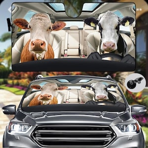 Cows Auto Sun Shade, Animals Love Car Sunshade, Funny Car Windshield Cover, Cow Sun Shade For Car, Car Screen Decor