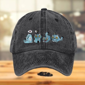 Derpy Demon Tiger Baseball Cap, Cute Blue Tiger Hat, Kpop Saja Demoncore Aesthetic Hat, Kawaii Tiger Unisex Hat, Korean Fans Merch