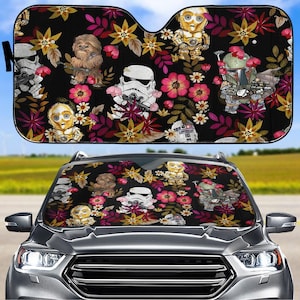 Star Wars Auto Auto Sonnenschutz, Boba Fett Stormtrooper Sonnenschutz, Star Wars Floral Auto Windschutzscheibe Abdeckung, Disney Urlaub, Vatertagsgeschenk