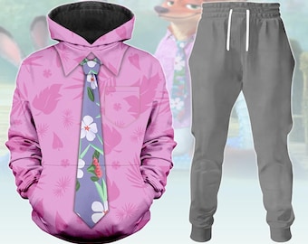 Pink Nick Wilde Cosplay Hoodie Joggers, Disney Zootopia 2 Hoodie, Animal Kingdom Shirt, Nick Wilde Costume, Cartoon Characters Outfit