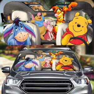 Parasol para coche de Winnie The Pooh, parasol para coche de Pooh Tigger Eeyore Piglet, funda para parabrisas de coche de Disney Trip, regalo para amantes de los dibujos animados