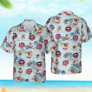 The Muppets Hawaiian Shirt, Muppet Show Button Shirt, Disney Vacation Shirt, Kermit The Frog Hawaii Tee, Funny Animal Aloha Shirts Men