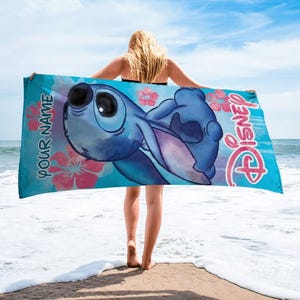Personalized Disney Stitch Beach Towel, Funny Stitch Bath Towel, Towel For Beach Trip, Disney Vacation Beach Towel, Aloha Summer Gift