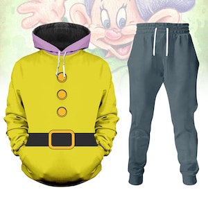 Dopey Dwarf Cosplay Hoodie Jogger, Yellow Belt Costume 3D Shirt, Funny Dwarf Hoodie, Grumpy Pants, Disney Dwarf Outfit, Halloween Set