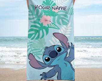 Personalized Stitch Bath Towel, Summer Stitch Towel, Disney Trip Beach Towel, Lilo And Stitch Towel, Funny Cartoon Love Gift For Her