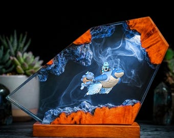 Blastoise Resin Lamp, Pokemon Epoxy LED Night Light, Water Type Squad Desk Decor, Anime Gaming Room Lamp, Gamer Gift, Desk Lamp